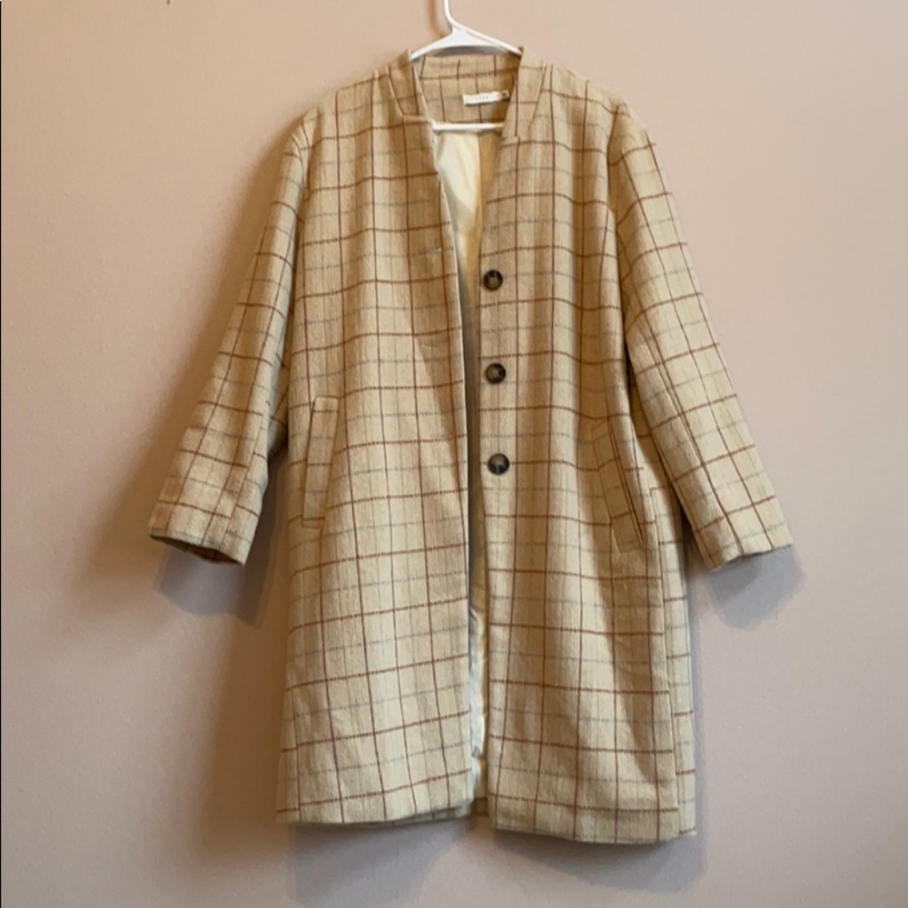 Long Beige Plaid Coat